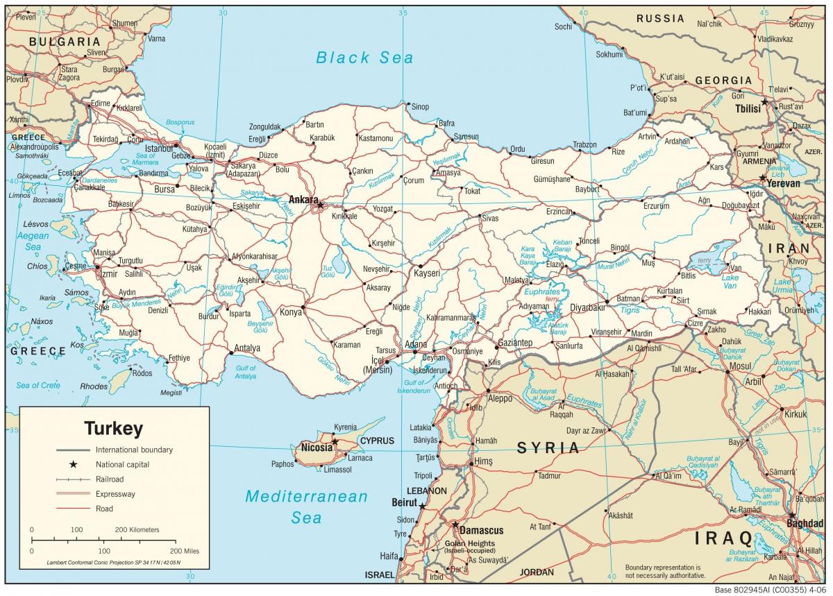 Kaart van Turkije met de belangrijkste steden