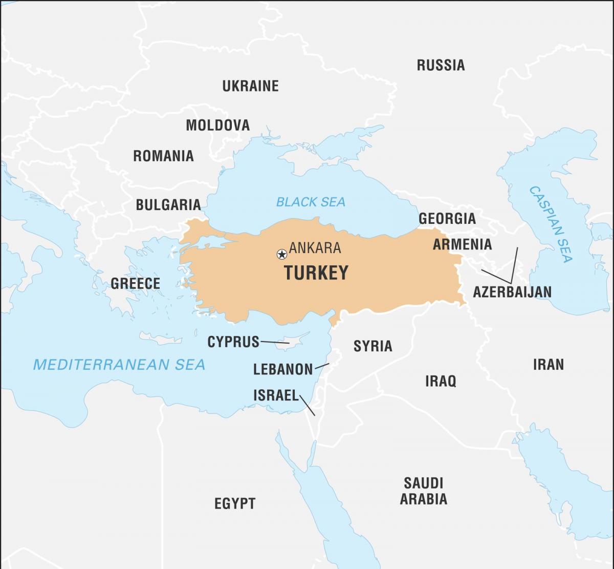 Kaart van Turkije en aangrenzende landen