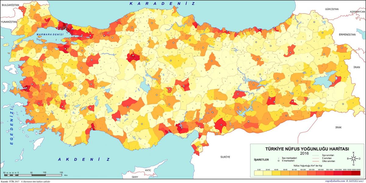 Turkije dichtheidskaart