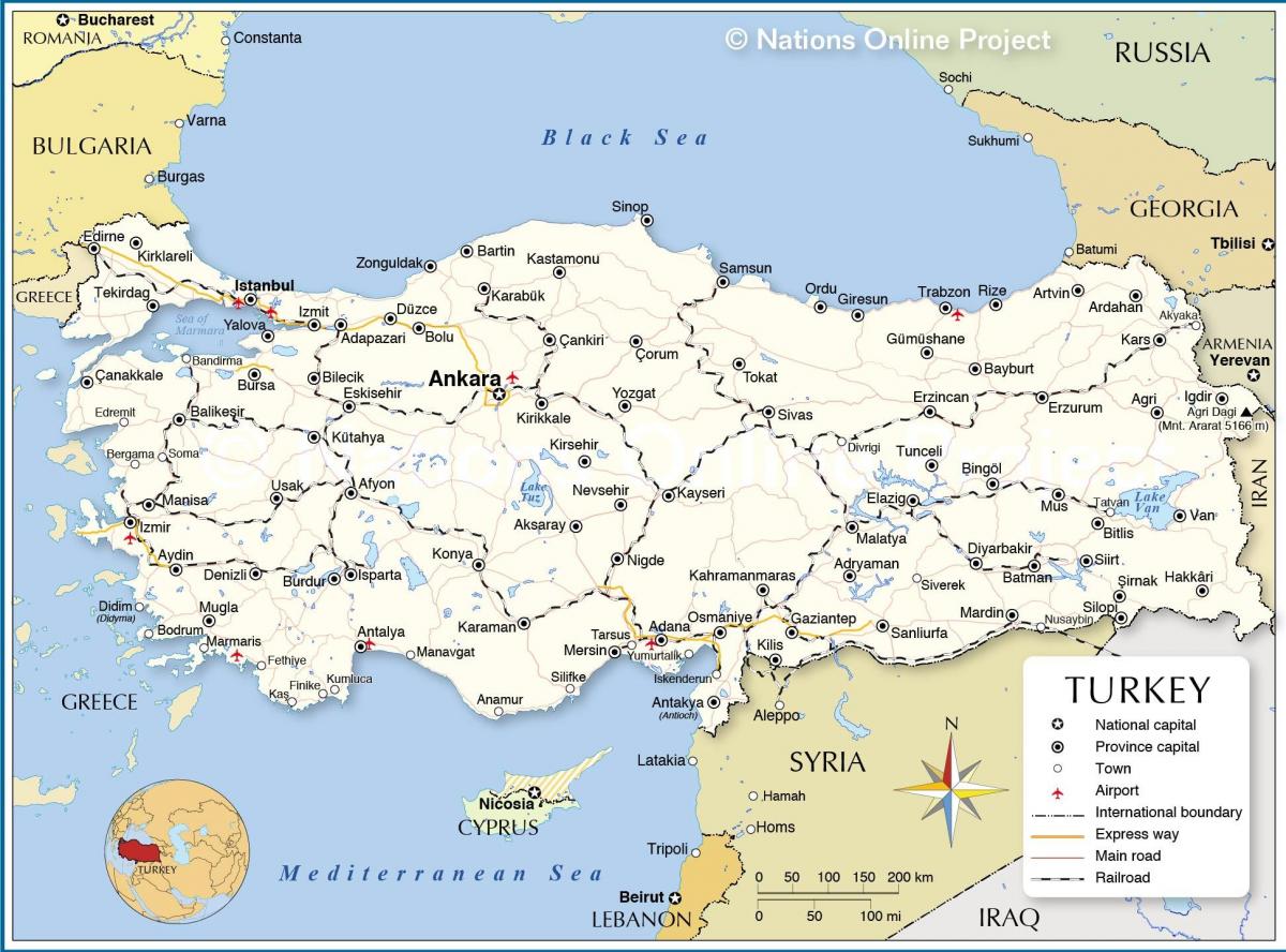 Kaart van het land Turkije