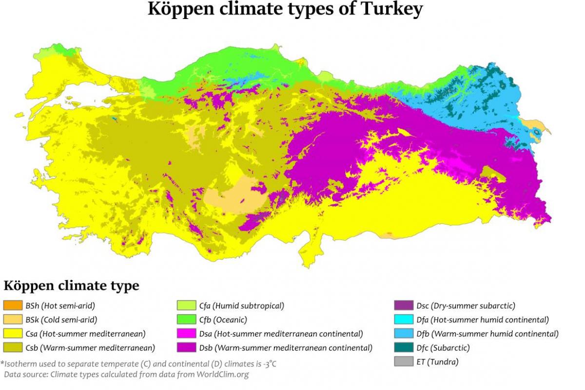 Turkije temperatuurkaart