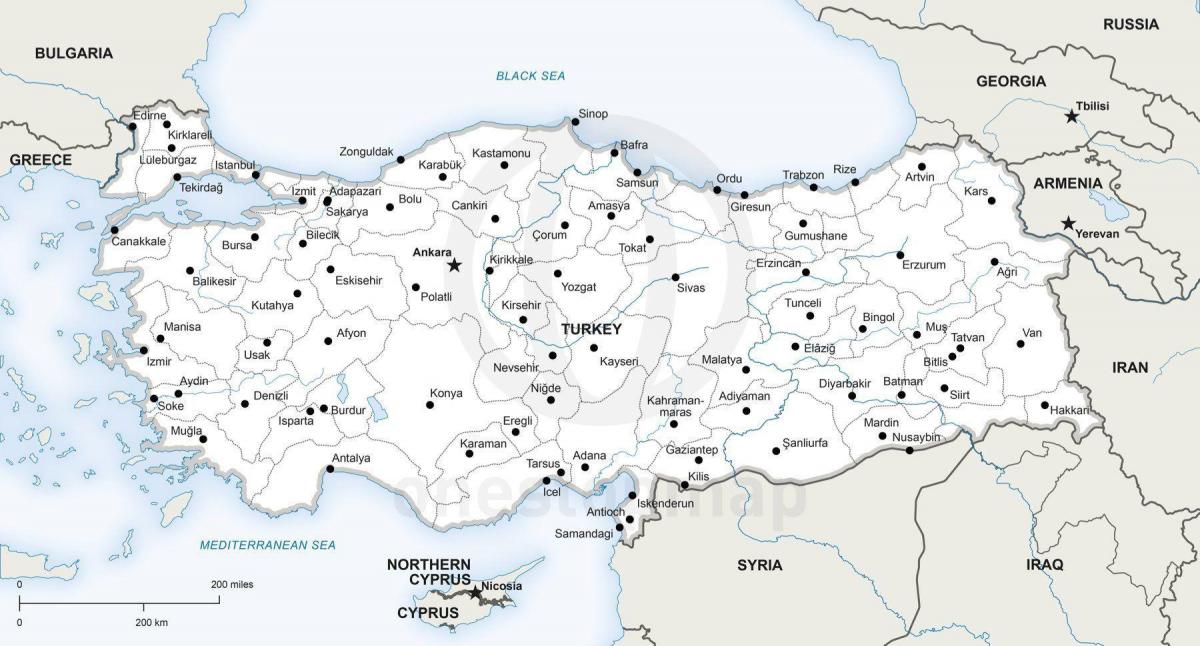 Administratieve kaart van Turkije