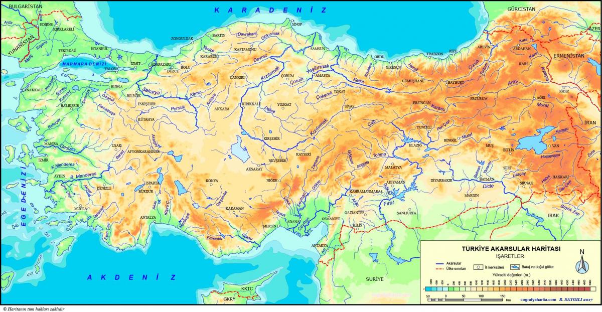 Rivieren in Turkije kaart