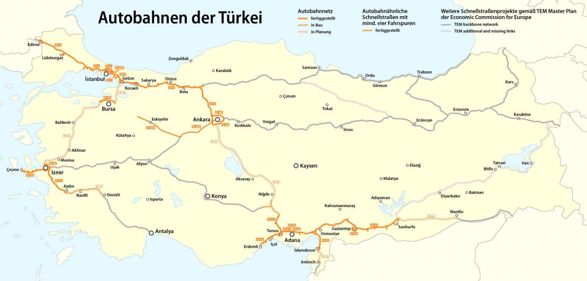 Snelwegkaart van Turkije