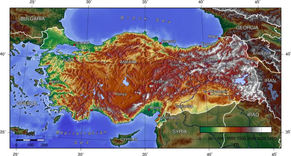 Topografische kaart van Turkije
